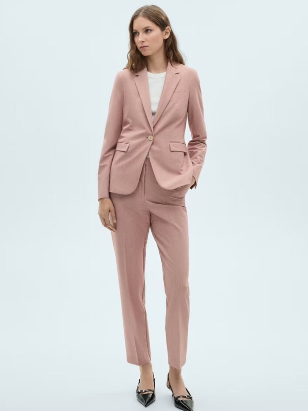 Mango Pink/Mauve Linen Blend Fitted Suited Blazer S and Straight Suit Pants 2